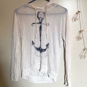 Thin cotton “refuse to sink” hooded long sleeve tee.